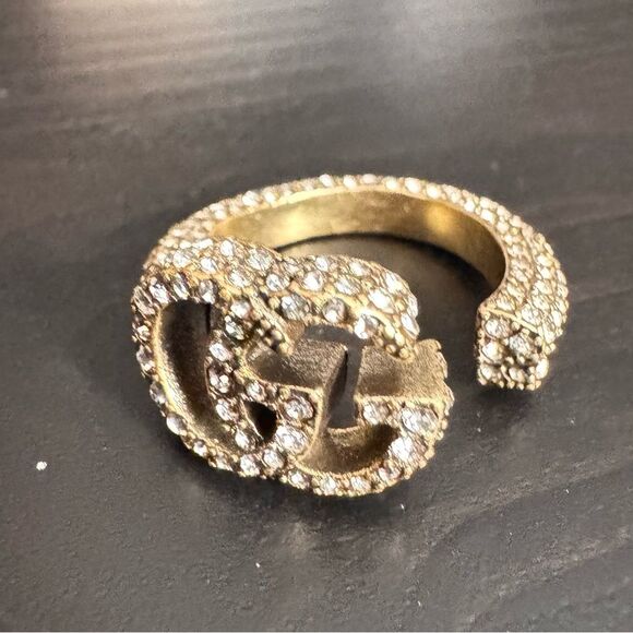 Gucci Signed Barrel Key Crystal Pave Unisex Adjustable Ring - Picture 5 of 15